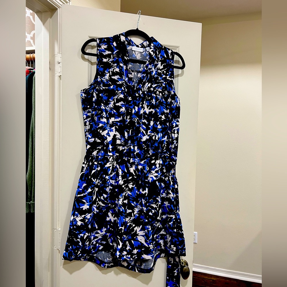 Blue, black, and white floral romper